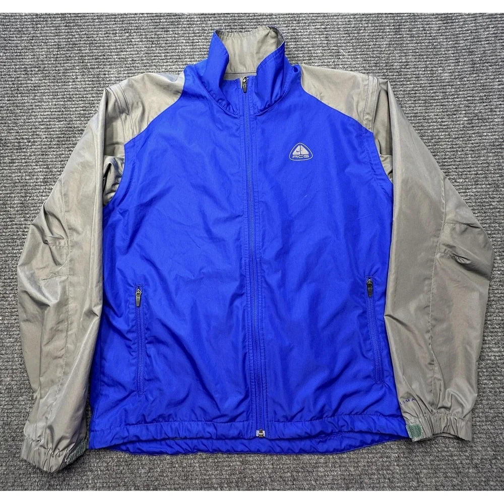Nike‎ ACG Jacket Mens Medium Blue Clima-FIT Zip Off Sleeve Windbreaker Hiking